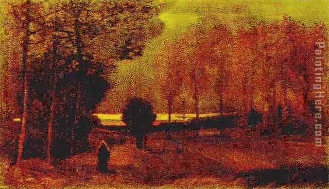 Autumn landscape at dusk painting - Vincent van Gogh Autumn landscape at dusk art painting